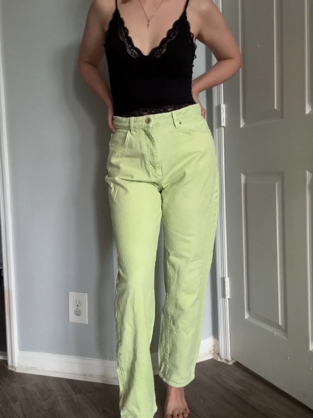 Zara Light Green Straight Leg Jeans